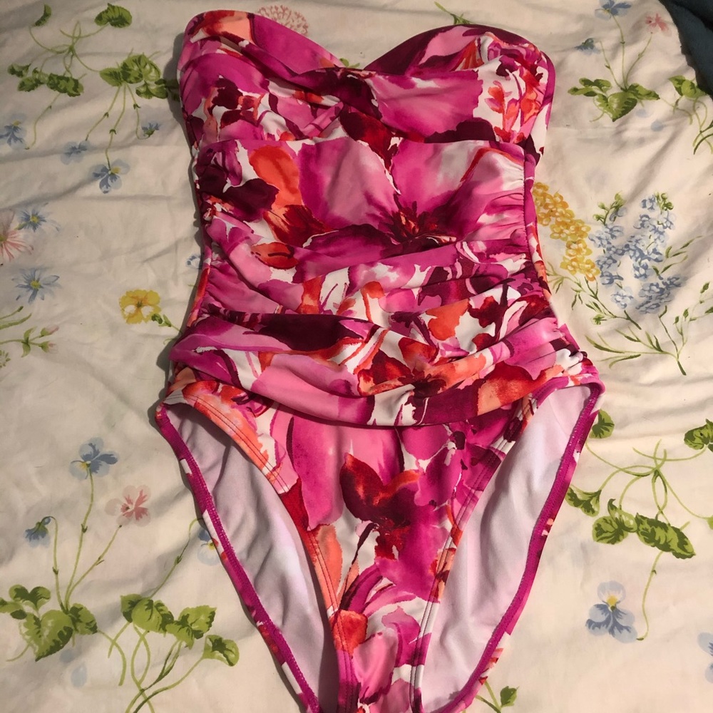 Strapless Pink Floral One-Piece